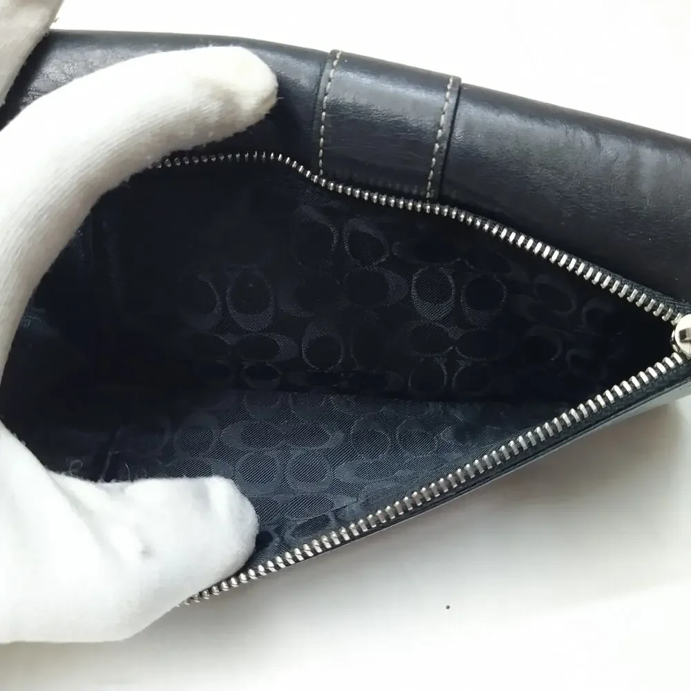 Coach Black Leather Credit Card ID Window Trifold Wallet